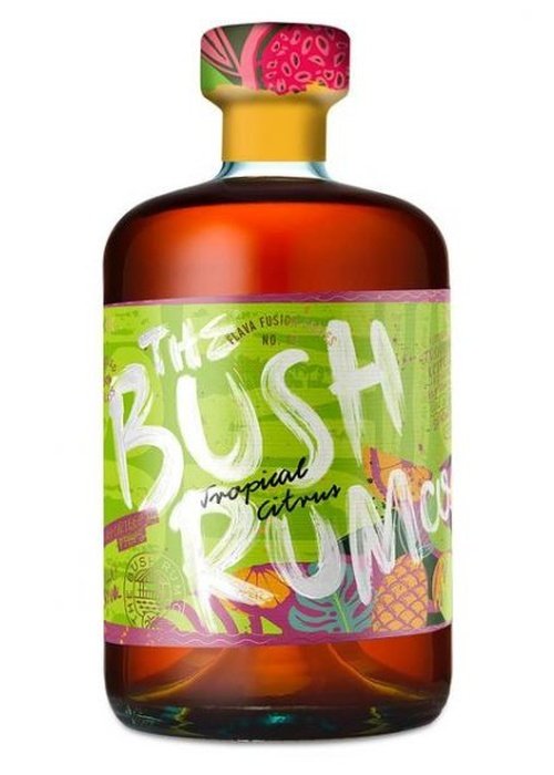 The Bush Rum Co. Tropical Citrus 700ML glass bottle with green label and fruit motifs