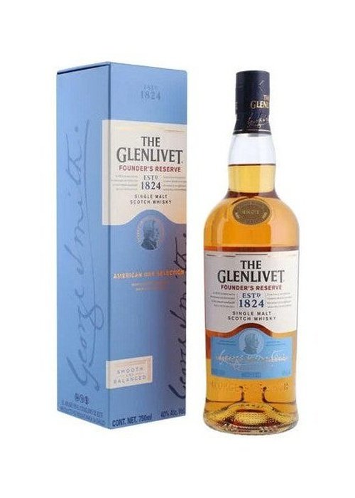 The Glenlivet Founders Reserve 700ml single malt Scotch whisky bottle with blue packaging box