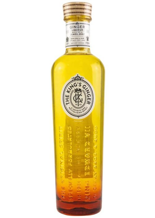 The King's Ginger 500ml liqueur bottle with wooden cap and vintage label