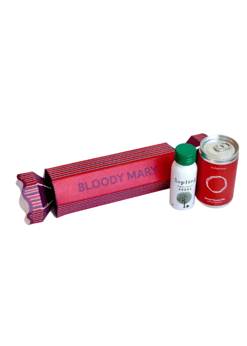 The Pickle House Bloody Mary Kit Cracker gift box with Sapling vodka and spiced tomato mix