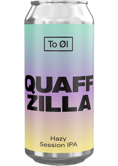 To Øl Quaffzilla 440ml Hazy Session IPA silver can with mint green purple yellow gradient label