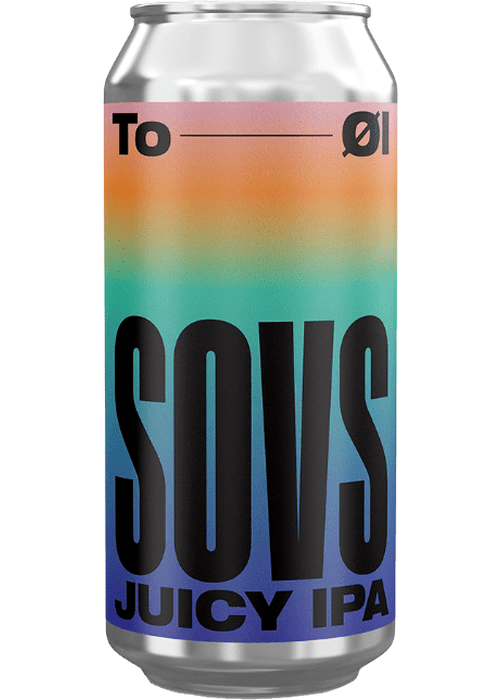 To Øl Sovs Juicy IPA 440ml silver can with pink orange teal purple gradient label