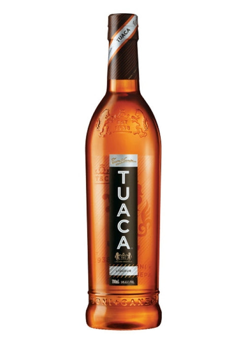 Tuaca 700ML amber liqueur bottle with black label and lion emblem