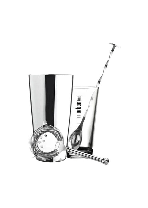 Stainless steel Boston shaker set with Hawthorn strainer and bar spoon