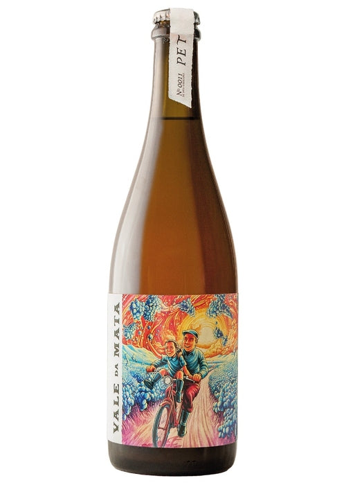 Vale Da Mata Pet Nat sparkling rose wine bottle with illustrated vineyard label