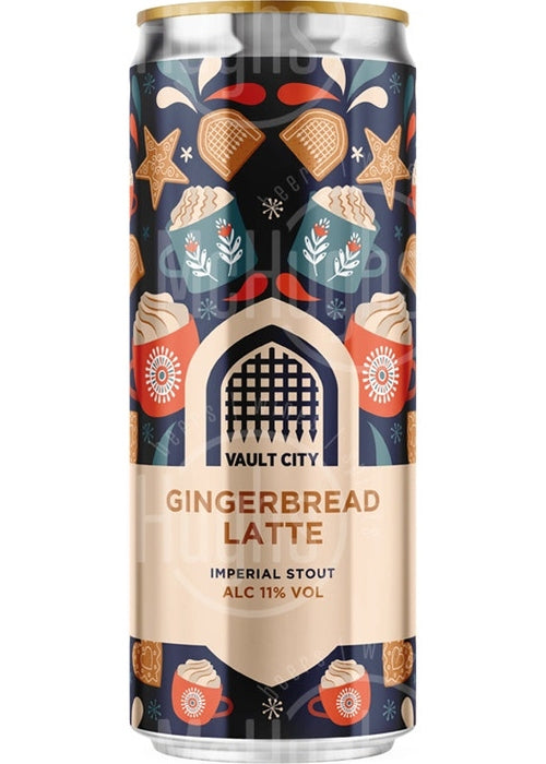 Vault City Gingerbread Latte Imperial Stout 330ml can with festive gingerbread and mug design
