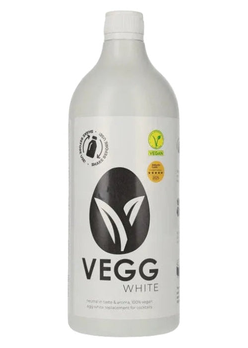 Vegg White 1L vegan egg white replacement for cocktails in white bottle