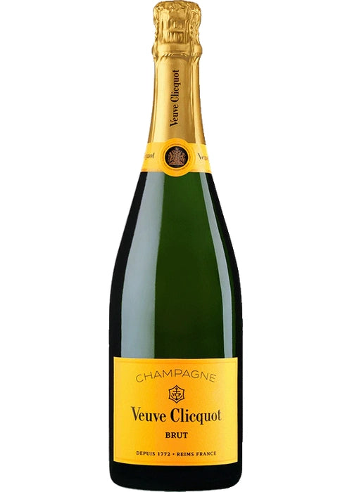 Veuve Clicquot Yellow Label Brut Champagne bottle with gold foil neck and yellow label