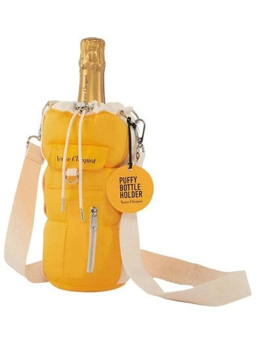Veuve Clicquot Yellow Label Puffy Bag 750ML with gold-wrapped bottle and adjustable strap