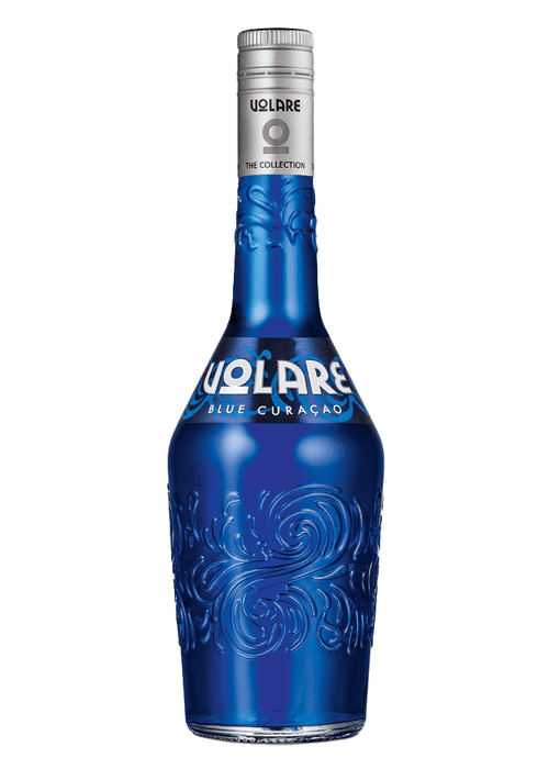 Volare Blue Curacao 700ml blue liqueur bottle with embossed pattern and silver foil cap