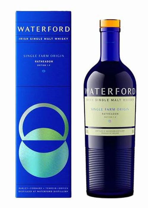 Waterford Ratheadon Edition 1:2 Irish Single Malt Whisky bottle and blue box with gold cap