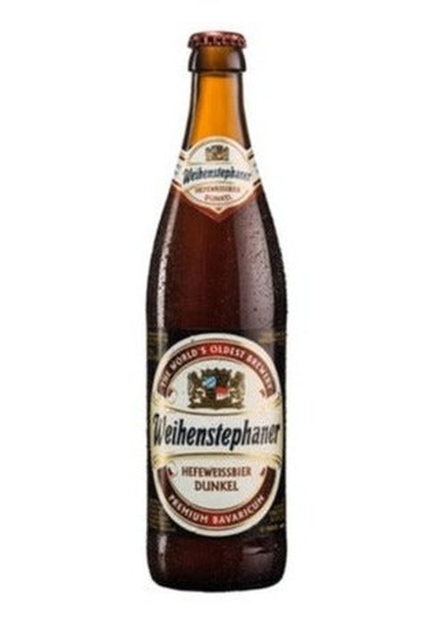 Weihenstephaner Dunkel 500ml dark wheat beer bottle with condensation
