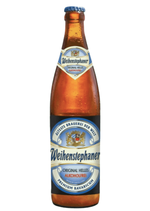 Weihenstephaner Original Helles Non Alcoholic Beer 500ml amber bottle with blue cap and Bavarian label
