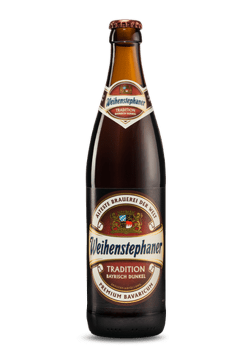 Weihenstephaner Tradition Bayrisch Dunkel 500ml amber glass bottle with gold and red label