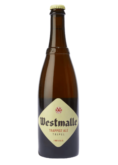 Westmalle Tripel 750ml Trappist beer bottle with gold cap and cream label