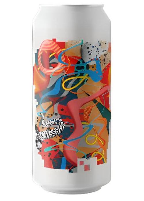 Whiplash Step Steadier IPA 440ml can with abstract red orange and blue graphic design