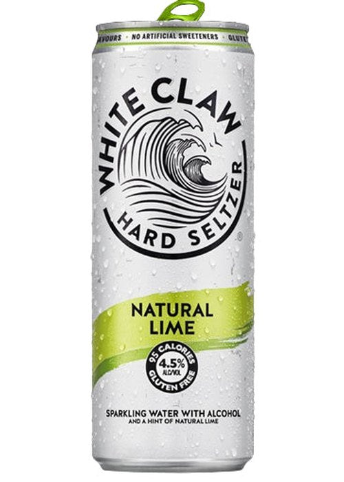 White Claw Hard Seltzer Lime 330ml aluminum can with condensation, natural lime flavor, gluten free sparkling water
