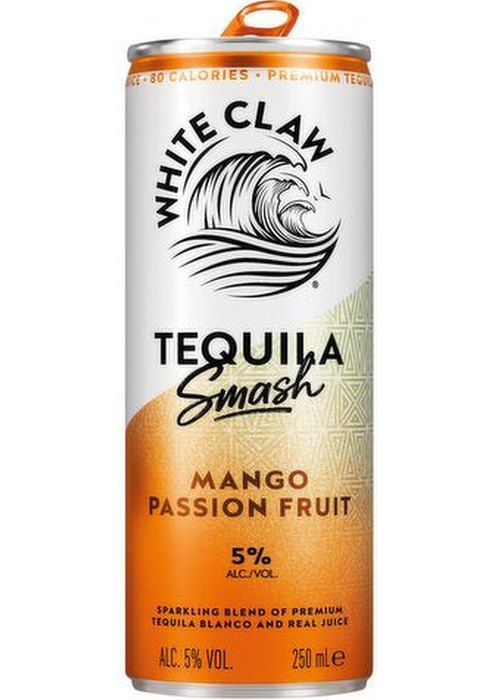 White Claw Tequila Smash Mango Passion Fruit 250ml can with orange and white design