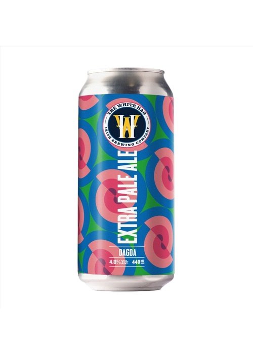 White Hag Dagda Extra Pale Ale 440ml can with pink blue and green circular label design