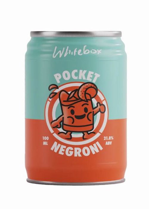 Whitebox Pocket Negroni 100ml ready-to-drink cocktail can with teal and orange design