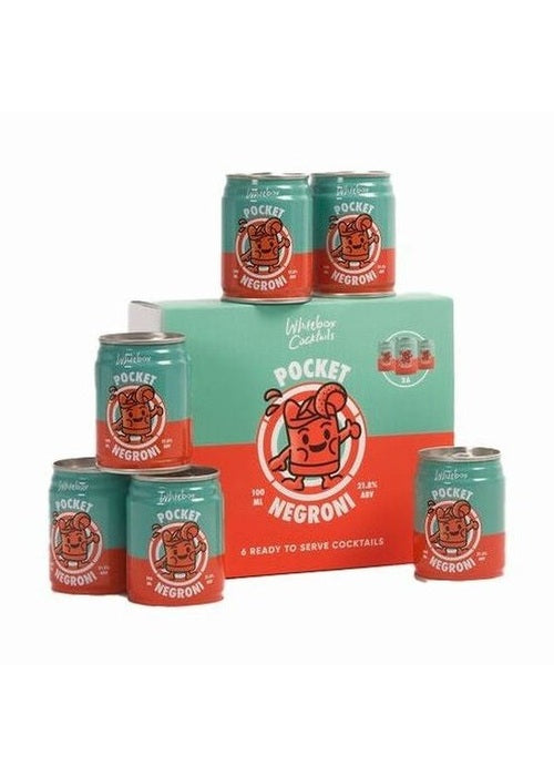 Whitebox Pocket Negroni 6-pack gift set with red and teal aluminum cans