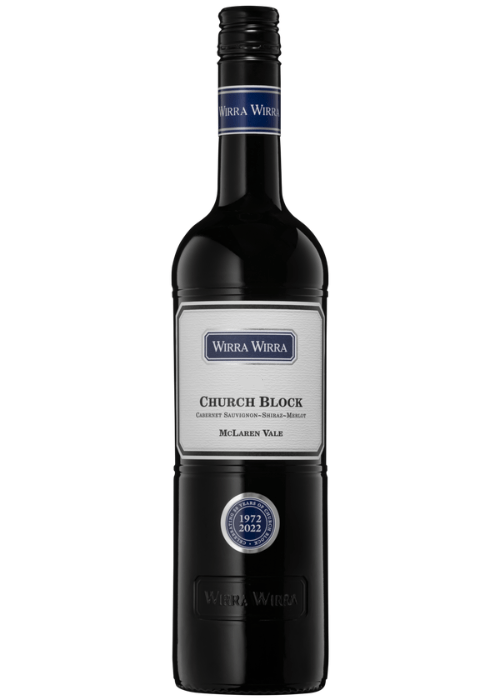 Wirra Wirra Church Block red wine blend bottle with Cabernet Sauvignon Shiraz Merlot label
