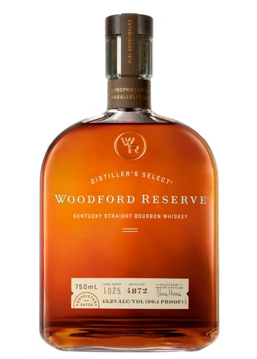 Woodford Reserve 700ml Kentucky Straight Bourbon Whiskey bottle with amber liquid and textured cap