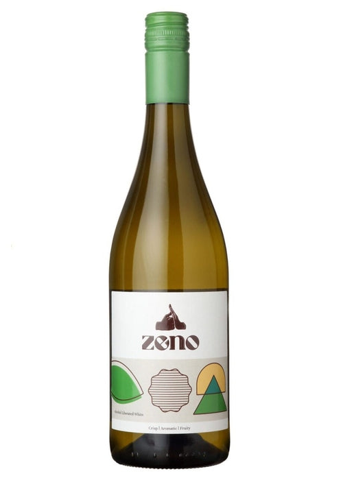 Zeno Alcohol Liberated White wine bottle with green glass and white label
