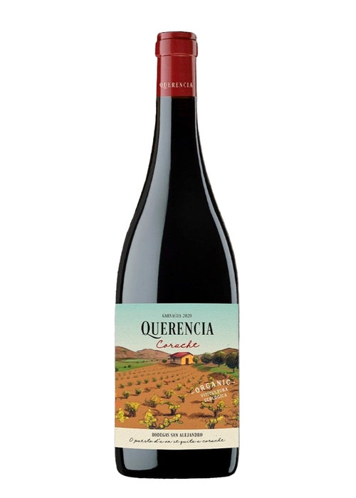Wine bottle with 'Querencia' label on a textured gray background