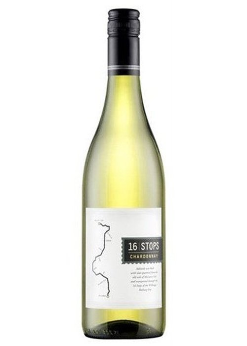 16 Stops Chardonnay white wine bottle with road label design