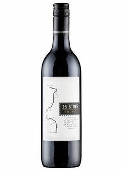 16 Stops McLaren Vale Shiraz red wine bottle with winding road label design