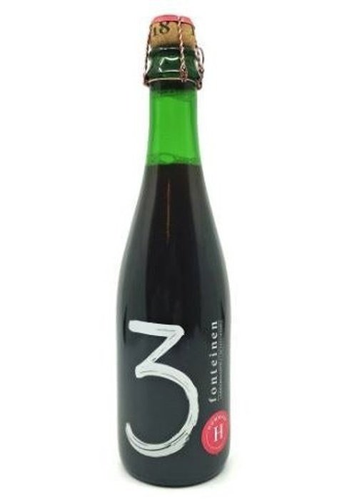 3 Fonteinen Hommage fruit lambic beer bottle with cork stopper and deep red liquid