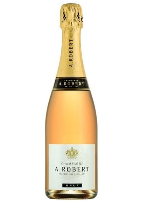 A. Robert Champagne Rosé bottle with gold foil neck and Brut label