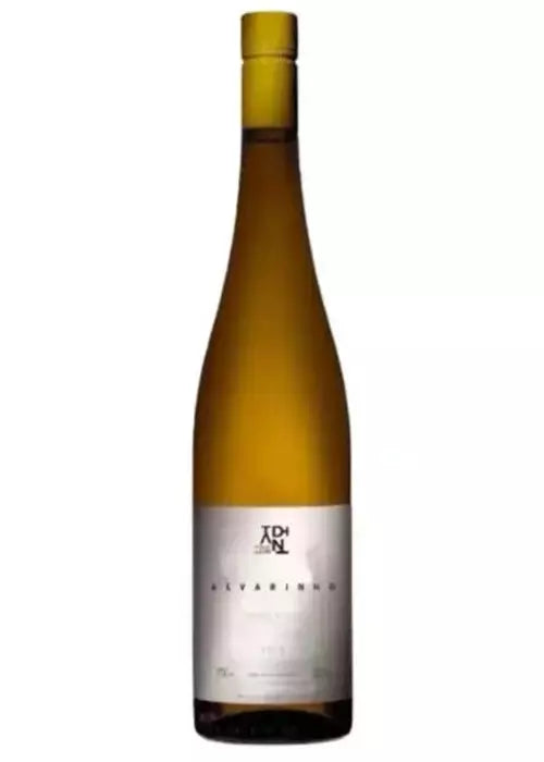 ADN Alvarinho Vinho Verde white wine bottle with silver label and yellow screw cap