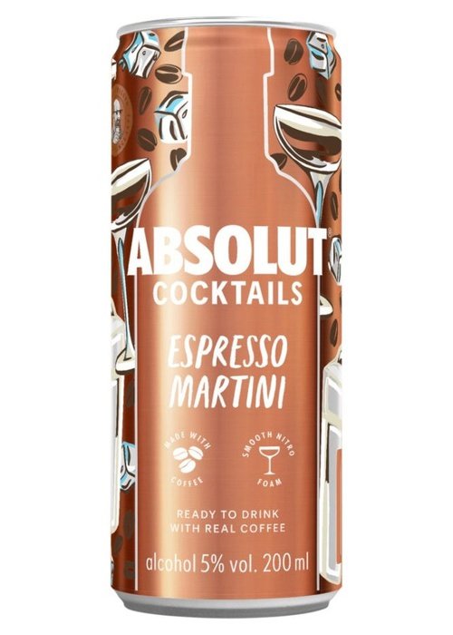 Absolut Espresso Martini ready to drink cocktail can with real coffee and smooth nitro foam