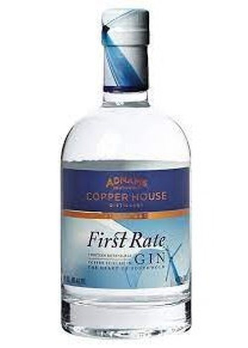 Adnams First Rate Gin 700ml bottle with copper house label and silver blue cap