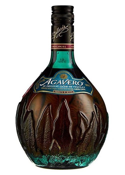 Agavero Tequila Liqueur 700ML bottle with blue gold label and agave leaf texture