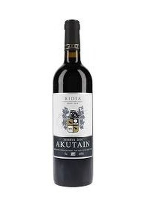 Akutain Rioja Reserva red wine bottle with black capsule and heraldic crest label