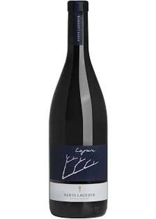 Alois Lageder Lagrein red wine bottle with dark blue label and vine design