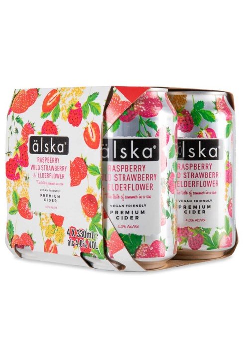 Alska Raspberry, Wild Strawberry & Elderflower Can 4 Pack 330ML