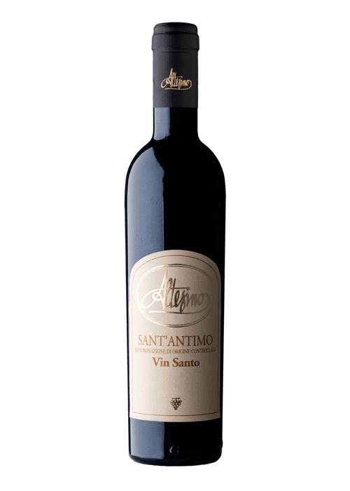 Altesino Sant'Antimo Vin Santo dessert wine bottle with beige label and black foil capsule