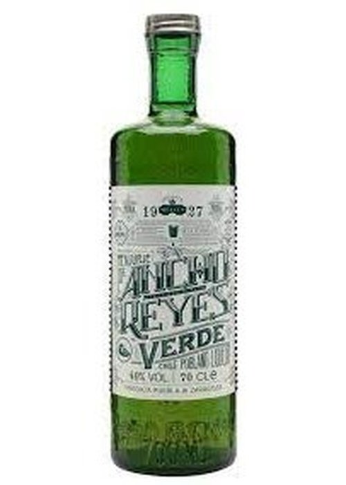 Ancho Reyes Verde 700ml poblano chile liqueur bottle with silver cap and white label