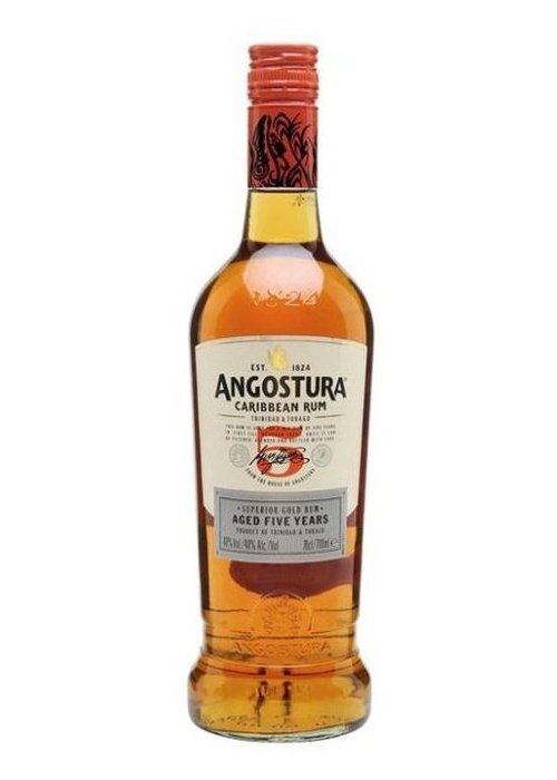 Angostura 5 Year Old Caribbean Rum 700ml bottle with amber liquid and red cap
