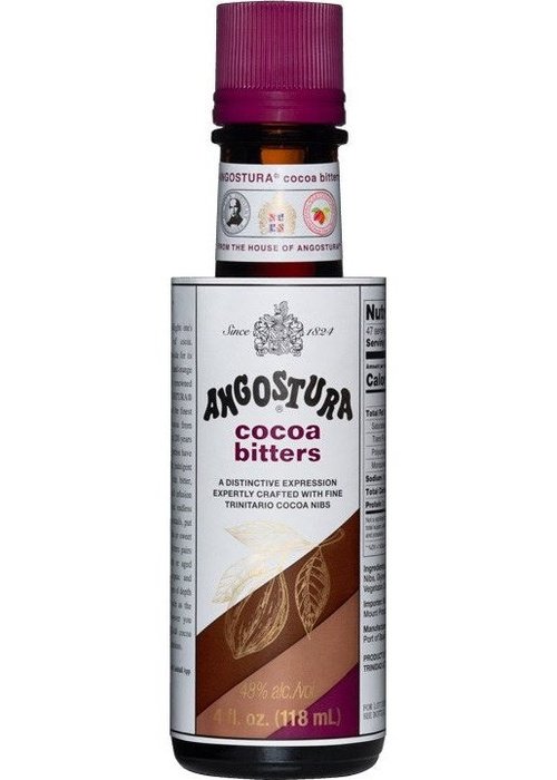 Angostura Cocoa Bitters 100ml amber bottle with purple cap and cocoa pod label