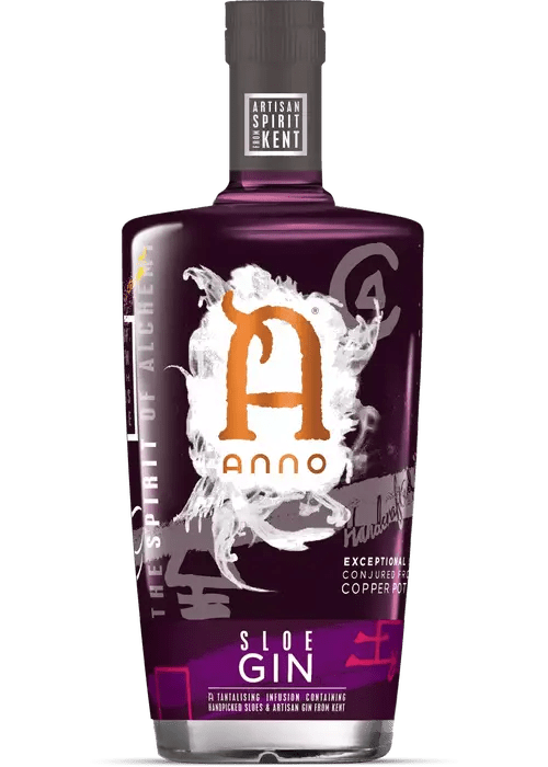 Anno Sloe Gin 700ml bottle with dark purple label and copper pot distillation text
