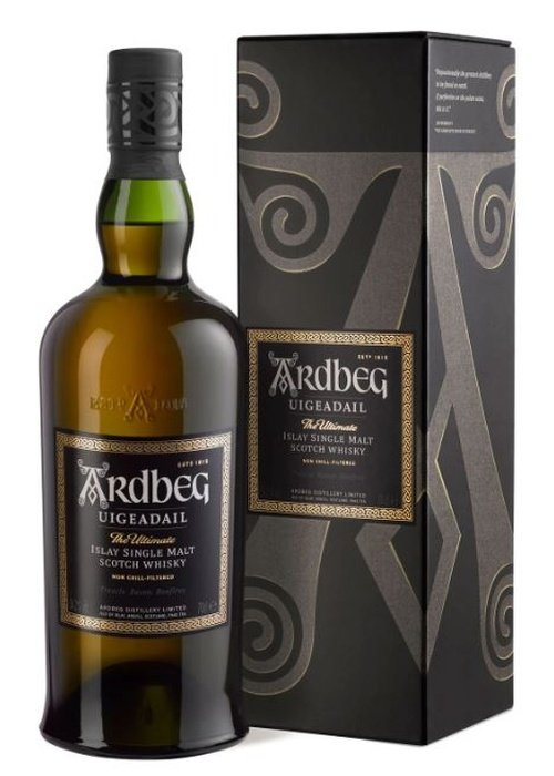 Ardbeg Uigeadail 700ml Islay Single Malt Scotch Whisky bottle with black Celtic box