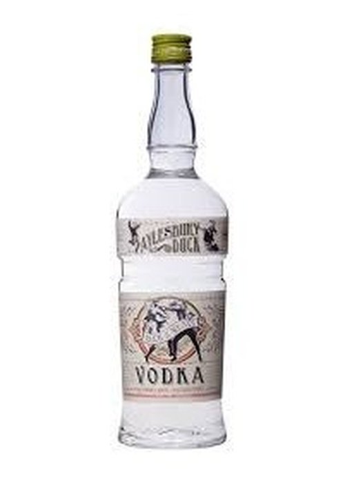 Aylesbury Duck Vodka 700ml clear glass bottle with green cap and duck label
