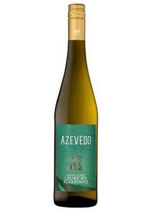 Azevedo Vinho Verde white wine bottle with teal label and gold foil capsule