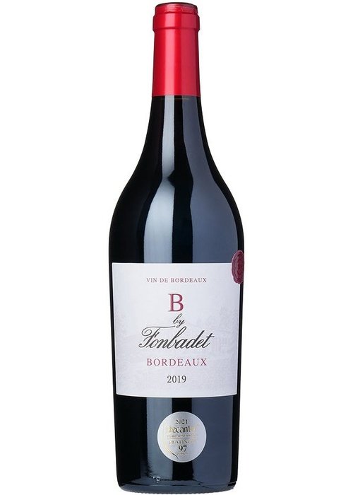 B by Fonbadet Bordeaux 2019 red wine bottle with platinum Decanter award seal