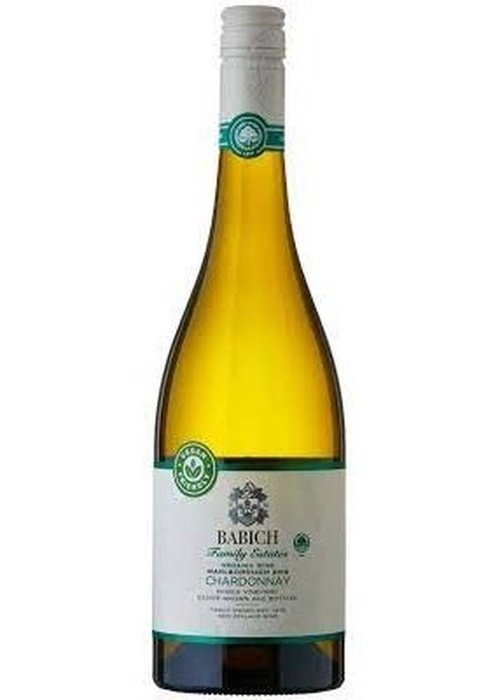 Babich Chardonnay white wine bottle from Marlborough 2019 with green leaf logo